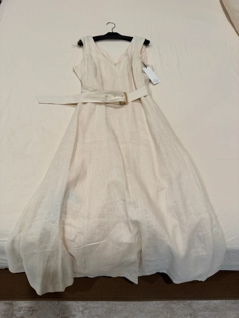 Mango Cream V‑Neck Belted Midi Dress - Picture 3 of 7